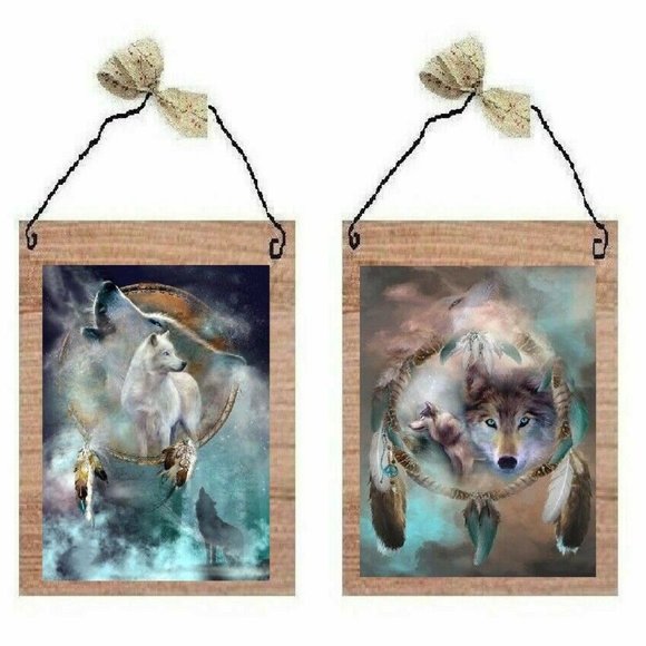 Wolf Pictures Blue Eyed Wolves Dream Catcher Rustic Wall Hangings Plaques #823 - Picture 1 of 1